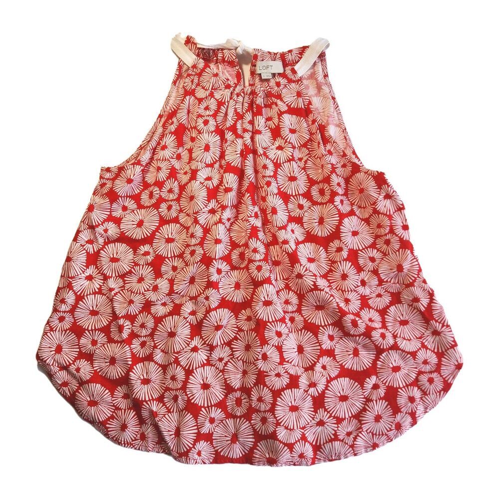 LOFT Red Firework Print Halter Cami Tank Top Women’s Small Sleeveless Pullover